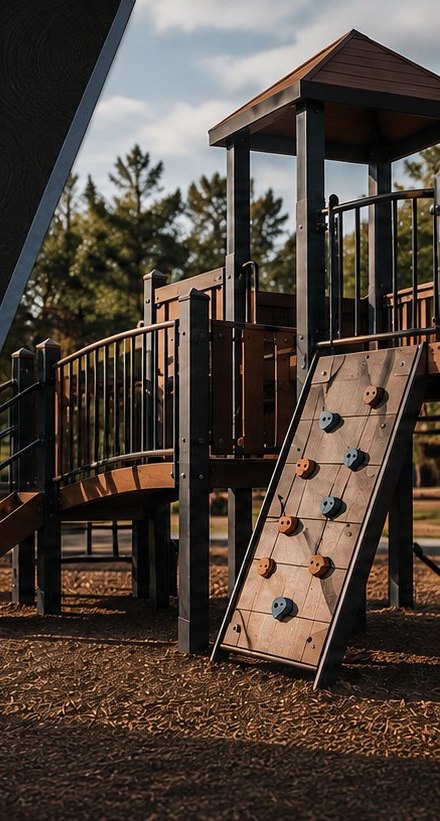 Playground climbing wall and ramp, fabricated for GameTime.